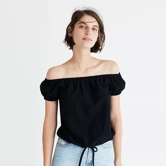 Madewell Off-the-Shoulder Black Crop Top - Picture 1 of 3